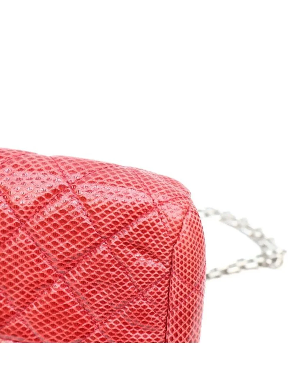 Chanel Red Exotic Leather Silver Bowling Shoulder Bag